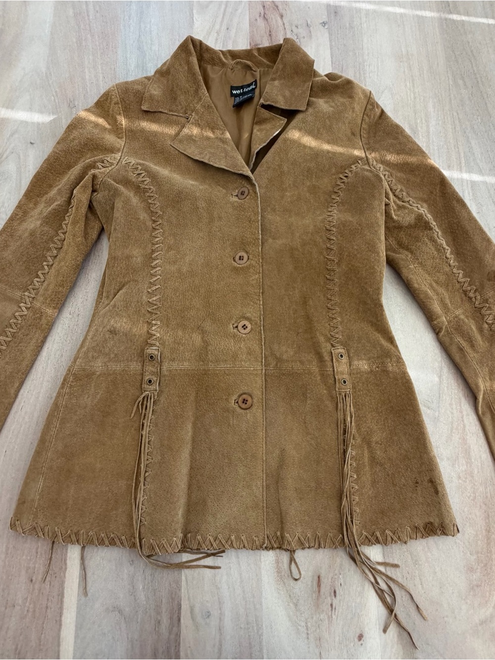 Vintage Wet Seal Leather Suede Western Fringe Boho Hippie Jacket FLAWS Size Med